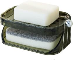 Flippy Savoniera Dubla, Flippy, 2 Straturi, Instalare fara Perforare, Agatatoare Burete, 13.5 x 8.5 x 6 cm, Verde Inchis