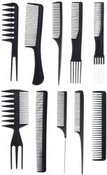Flippy Set piepteni profesionali pentru coafat, Flippy, 10 bucati, PP + Otel inoxidabil, 18, 5-22 cm, Rezistenti la caldura, Negru