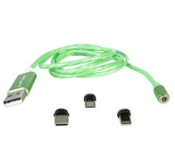 LTC CABLU 1M 3IN1 TIP C/IPHONE/MICRO USB ILUMINAT LED VERDE (MAGIC-CABLE-G) - vexio