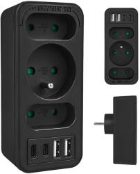 Maclean Priză de curent x3 + 4xUSB Maclean, splitter cu 3 prize, 2xUSB A, 2xUSB C PD 20W, 1x16A + 2x6A, MCE248 F/B (MCE248)