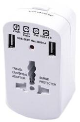 V-TAC ADAPTOR UNIVERSAL PRIZA (UK, US, EU) CU PROTECTIE SI 2USB 2.1A (SKU-8704) - vexio