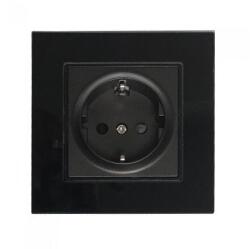 V-TAC PRIZA SIMPLA 16A CU RAMA DIN STICLA , NEGRU (SKU-8399) - vexio