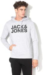 JACK & JONES Jack & Jones, Logós pulóver kapucnival és kenguruzsebbel, Fekete, Melange szürke, S (12152840-LIGHT-GREY-MELANGE-S)