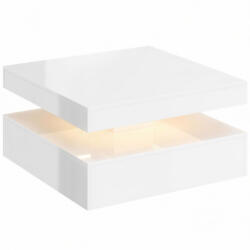 HomCom LED dohányzóasztal tárolóval, 2 szintes modern asztal nyitott polccal és távirányítóval, magasfényű fehér (83B-822V90WT)