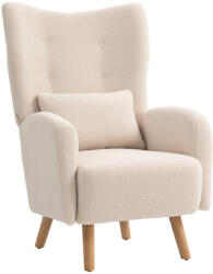 HOMCOM Kárpitozott fotel plüss huzattal, habszivacs párnával, háttámlás fotel, 77 x 72 x 106 cm, bézs (83B-452V00BG)