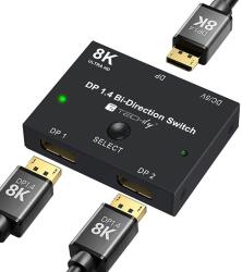 Techly Switch DisplayPort Techly IDATA-DP-2DP-8KT, 1x2/2X1 DisplayPort, Black (IDATA-DP-2DP-8KT)