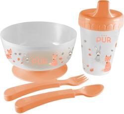 PUR BABY Set pentru masa bol cu tacamuri si cana, portocaliu, +6 Luni, PUR Set pentru masa bebelusi