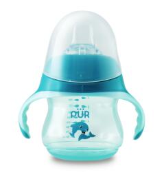 PUR BABY Cana in forma de delfin cu cioc din silicon, +6 Luni, verde, 230ml, PUR Set pentru masa bebelusi