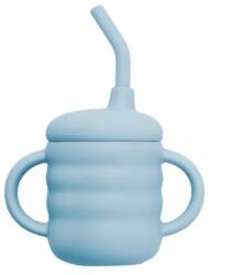 APPEKIDS Cana din silicon cu pai, 6 luni+, Aqua Blue, Appekids Set pentru masa bebelusi