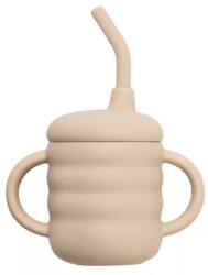 APPEKIDS Cana din silicon cu pai, 6 luni+, Bubble Beige, Appekids Set pentru masa bebelusi