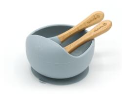DOODADOO Bol silicon ventuza+Tacamuri Dusty Blue, 1 bucata Set pentru masa bebelusi
