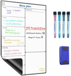 SURFOU A3 Mágneses Fehértábla Hűtőre - Törölhető Öntapadós Heti Tervező, Menüplaner, Bevásárlólista, 4 Markerrel és Radírral, Otthonra és Irodába