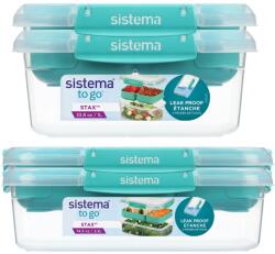 Sistema 4 db-os, eldobható, vízálló ételtartó doboz készlet STAX 2x 2, 2 l, 2x 1 l, zöld