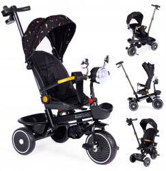 ECOTOYS Háromkerekű kerékpár gyerekeknek babakocsi elforgatható ülés tolókar fekete E (WQL-186 BLACK)