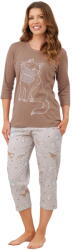 Italian Fashion pijama damă FILOMENA mânecă 3/4, pantaloni 3/4, cappuccino/imprimeu: S (AAF-KPZ-FILO33CD S)