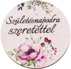 Valex Decor 5db. rózsaszín virág mintás fa dekor tábla „Születésnapodra szeretettel felirattal, 5 cm (GV03-207)
