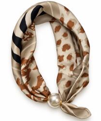 Shopika Esarfa colier satinata cu perla decorativa si inchidere magnetica, imprimeu animal print in nuante calde