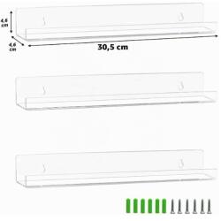 Metfun Akril Fali Polcok 30 cm 3 Db Könyves Dekoráció Lemezek (MetFun)