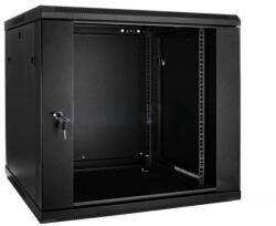  Cabinet Rack 9U Telcoline, 600x600 Negru 19", Usa De Sticla, Montaj Pe Perete