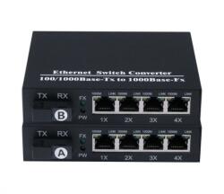 Kit media convertoare fibra optica wdm Gigabit SC 20 km cu 4 porturi RJ45