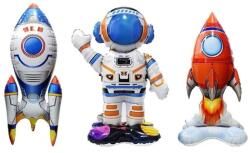 Flippy Baloane din Folie Metalizata, Flippy, set 3 Baloane pentru Baieti, Model Astronaut 49 x 69 cm, Racheta Alba 31 x 61 cm, Racheta Rosie 36 x 69 cm, Pai din carton inclus, Multicolor (133908)