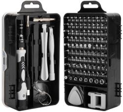 Flippy Surubelnite pentru Reparea Telefoanelor, Flippy, Set 115-in-1 Cromate, Demontarea Repararea Ceasurilor, Electronicelor Mici, Maner detalii Albe, 18 x 11 x 6 cm, Negru (164282) Surubelnita