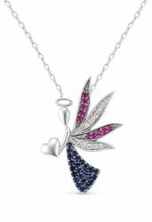 Flippy Colier din Argint 925, Jolie Silver, Model Înger cu Inimă, Aripi cu Pietre din Zirconiu Multicolore, Design Delicat, Finisaj Lucios, Lungime42.3cm, Argintiu (124076)