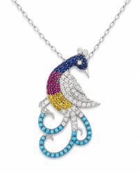Flippy Colier din Argint 925, Jolie Silver, Model Păun cu Coroniță, cu Zirconii Multicolore, Design Elegant, Finisaj Lucios, Lungime 42.3cm, Argintiu (124084)