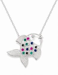 Flippy Colier din Argint 925, Jolie Silver, Model Pește, cu Zirconii Multicolore, Design Marin, Finisaj Lucios, Lungime 43.2cm, Argintiu (124060)