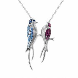 Flippy Colier din Argint 925, Jolie Silver, Model Două Rândunele El și Ea, cu Pietre de Zirconiu Multicolore, Design cu Pandantiv, Finisaj Lucios, Lungime42.7cm, Argintiu (124079)
