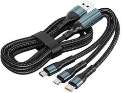 Flippy Cablu Multifunctional de Incarcare pentru Telefon 3in 1, Flippy, Cablu de incarcare rapida 120W, potrivit pentru Auto, Universal pentru Android si iOS, 1.2M, Negru (161538)