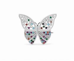 Flippy Broșă din Argint 925, Jolie Silver, Model Fluture, cu Pietre Multicolore Încrustate, Design Decupat, Finisaj Lucios, Argintiu și Multicolor (126039)
