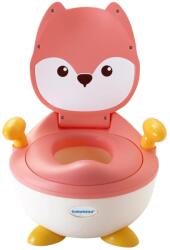 Flippy Olita pentru Copii, Flippy, +6 luni, Compartiment Detasabil, cu Capac, Antiderapanta, din Plastic, Colac Moale, Model Animat Vulpe, cu Maner, 34.5 x 35 x 23 cm, Roz Alb Olita