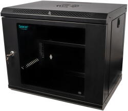 Spacer CABINET 19" SPACER 9U 500x450mm, fixare pe perete, Flatpack (dezasamblat), Black, usa sticla cu blocare, panouri detasabile, otel 1mm, sarcina maxima 25Kg, "SPCW-9U-450-BK-02 (SPCW-9U-450-BK-02) - vex