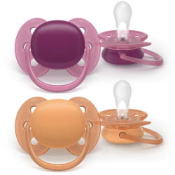 Philips Set 2 suzete Philips Avent Ultra Soft SCF093/03, 18+, portocaliu/mov (SCF093/03)
