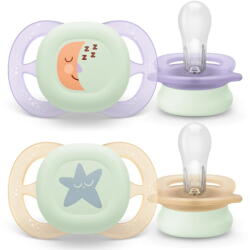 Philips Set 2 suzete Philips Avent Ultra Start SCF075/17, ortodontice, fara BPA, 0-2 luni, pentru noapte, cu buton fosforescent, verde-albastru cu model (SCF075/17)