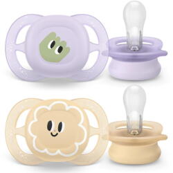 Philips Set 2 suzete Philips Avent Ultra Start SCF075/13, ortodontice, fara BPA, 0-2 luni, bej-lila cu model (SCF075/13)