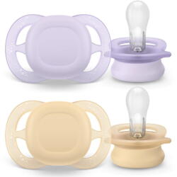 Philips Set 2 suzete Philips Avent Ultra Start SCF075/11, ortodontice, fara BPA, 0-2 luni, bej-lilas (SCF075/11)
