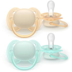 Philips Set 2 suzete Philips Avent Ultra Soft SCF091/40, ortodontice, fara BPA, 0-6 luni+, turcoaz/galben (SCF091/40)