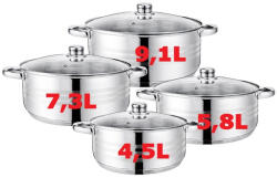 Cook Max Edénykészlet 8 részes 4, 5/ 5, 8/ 7, 3/ 9, 1 literes üveg fedővel rozsdamentes Cook Max CKM803 (CKM803)