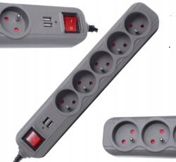 Kraft&Dele 5 Plug + 2 USB 1,5 m Switch (KD4033)