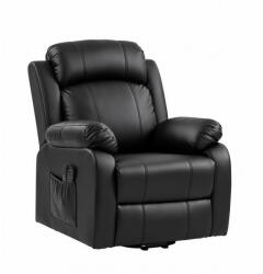 HOMCOM Fotoliu rabatabil HOMCOM cu funcții de masaj și încălzire, cu sistem electric de ridicare, tetieră reglabilă și port USB, din piele ecologică (PU), negru | Aosom Romania (713-236V90BK)