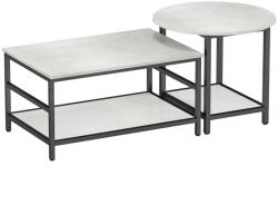 HomCom Dohányzóasztal szett, 2 kisasztal, márványhatású, állítható lábak, acél, 80 x 54 x 41 cm, fekete-fehér (839-766V00WT)