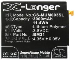 Cameron Sino Xiaomi Mi 3 CAMERON SINO Li-Polymer akku 3.8V/3000mAh, Xiaomi BM31 kompatibilis, FEKETE (CS-MUM003SL)
