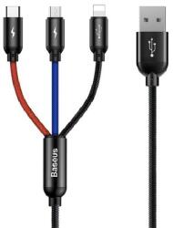 Baseus töltőkábel 3in1 (USB - lightning/Type-C/microUSB, 3.5A, 30cm, törésgátló) FEKETE