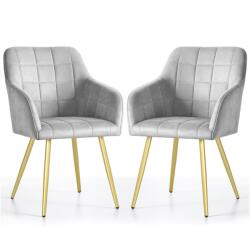 Brius Set 2 scaune dining tapitate cu velur Luxano, cusaturi patrate, picioare aurii, 54x58x82 cm, gri (AK-04381213)