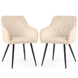 Brius Set 2 scaune dining tapitate Velto, catifea, matlasate cu romburi, 52x58x82 cm, maxim 120 kg, bej (AK-04380971)