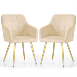 Brius Set 2 scaune dining tapitate cu velur Luxano, cusaturi patrate, picioare aurii, 54x58x82 cm, bej (AK-04381206)