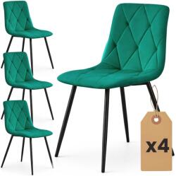 Brius Set 4 scaune tapitate din catifea Milo, sezut matlasat, picioare metalice, 46x44x87 cm, maxim 130 kg, verde (AK-26940685)