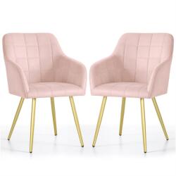 Brius Set 2 scaune dining tapitate cu velur Luxano, cusaturi patrate, picioare aurii, 54x58x82 cm, roz (AK-04381237)